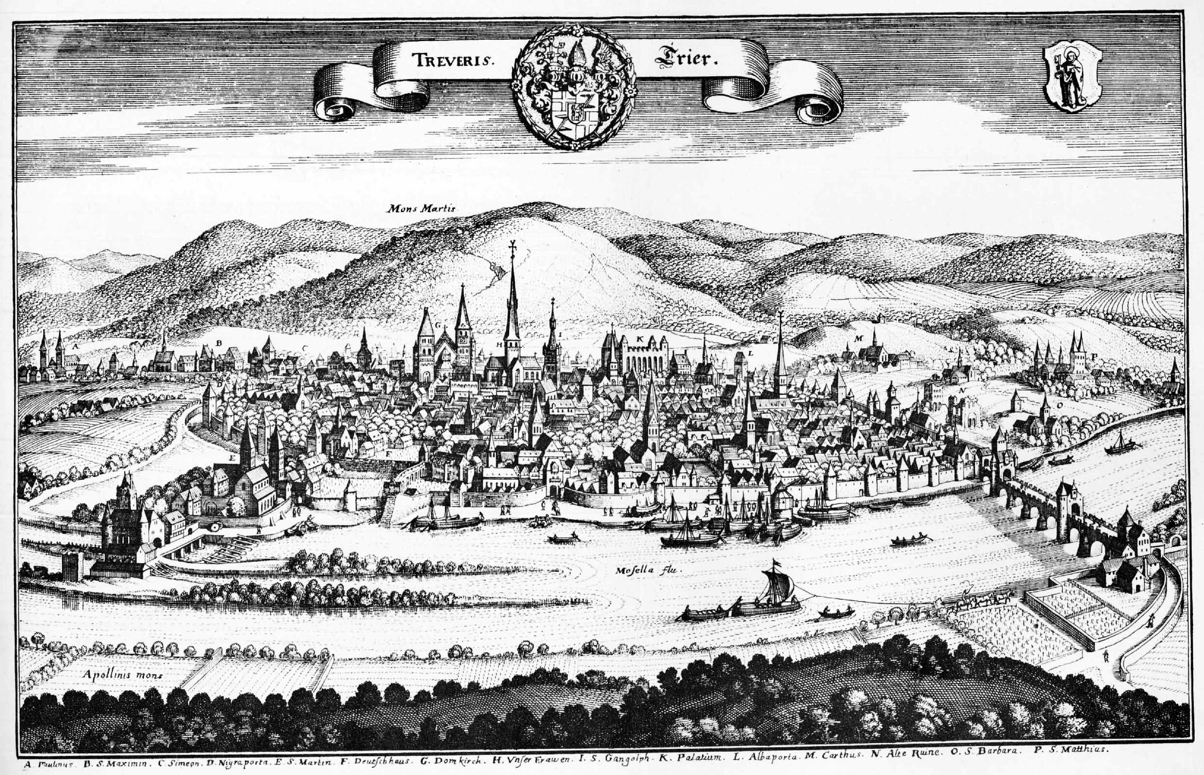 Die Stadt Trier und der römischen Brücke über den Fluss Mosel um 1548