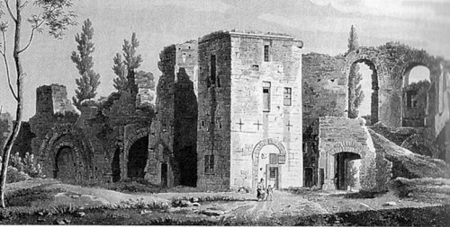 Richardsturm in Ruinen der Barbarathermen vor 1611